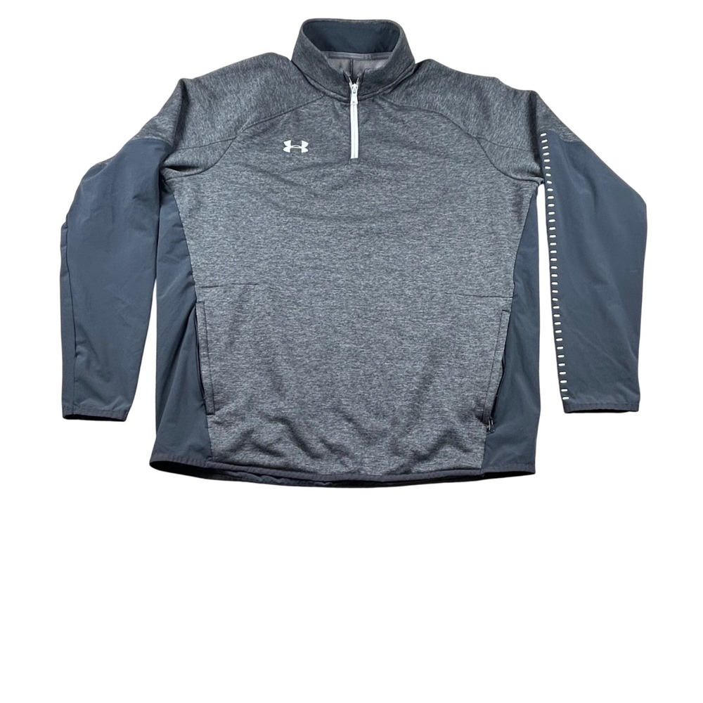 Under Armour ColdGear Mens Large Gray 1/4 Zip Pullover Jacket Hybrid Loose Fit
